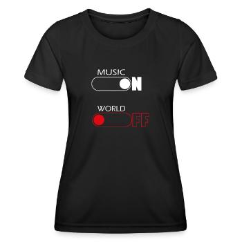 On and Off Buttons, music, world - T-shirt sport Femme - noir - Devant - AI Model Female 172 light (172cm)