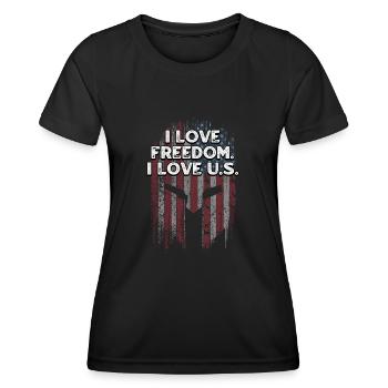 Ich liebe die Freiheit Ich liebe die patriotischen Amerikaner der USA - Frauen Funktions-T-Shirt - Schwarz - Vorne - AI Model Female 172 light (172cm)