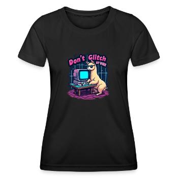 Don't Glitch my Vibe - Retro Gaming Alpaca - Women's Functional T-Shirt - black - Front - AI Model Female 172 light (172cm)