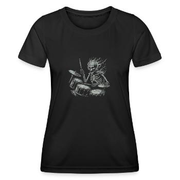 Squelette de crâne de batteur sur la batterie - T-shirt sport Femme - noir - Devant - AI Model Female 172 light (172cm)