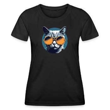 Katze Mietz Stubentiger Sonnenbrille - Frauen Funktions-T-Shirt - Schwarz - Vorne - AI Model Female 172 light (172cm)