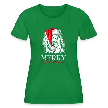 Santa Langhaar Collie Merry Christmas Wilsigns - Frauen Funktions-T-Shirt - Kelly Green - Vorne - AI Model Female 172 dark (172cm)