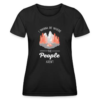 Ich möchte dort sein, wo die Menschen nicht sind - Camping - Frauen Funktions-T-Shirt - Schwarz - Vorne - AI Model Female 172 light (172cm)