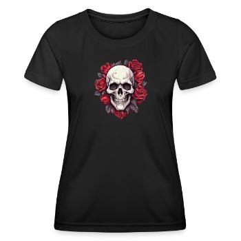 Totenkopf und Rosen Gothic Blumenkunst - Frauen Funktions-T-Shirt - Schwarz - Vorne - AI Model Female 172 light (172cm)