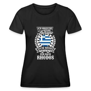 Rhodos Sehnsucht – Urlaub statt Therapie - Frauen Funktions-T-Shirt - Schwarz - Vorne - AI Model Female 172 light (172cm)
