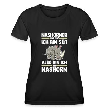 Nashorn - Frauen Funktions-T-Shirt - Schwarz - Vorne - AI Model Female 172 light (172cm)