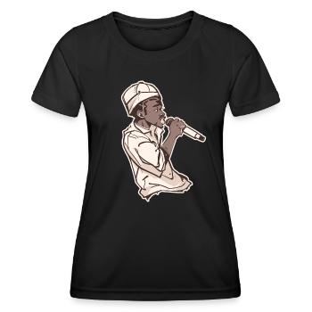 Rappeur tenant un micro avec Stroke - T-shirt sport Femme - noir - Devant - AI Model Female 172 light (172cm)