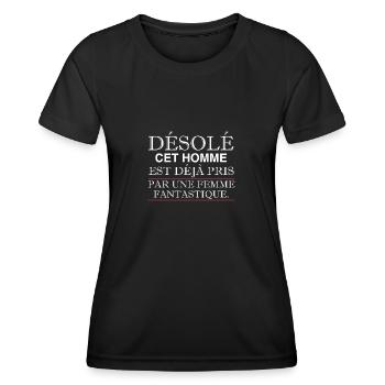 sorry this man is already taken - Women's Functional T-Shirt - black - Front - AI Model Female 172 light (172cm)