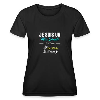 Ich bin ein einfacher Kerl, ich mag Angeln und Aperitifs - Frauen Funktions-T-Shirt - Schwarz - Vorne - AI Model Female 172 light (172cm)