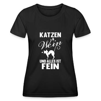 Katzen und Wein Katzenliebhaber Katzendame - Frauen Funktions-T-Shirt - Schwarz - Vorne - AI Model Female 172 light (172cm)