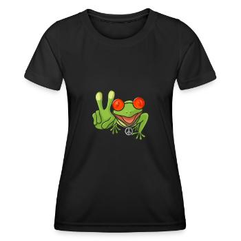 Signe de paix hippie grenouille - T-shirt sport Femme - noir - Devant - AI Model Female 172 light (172cm)
