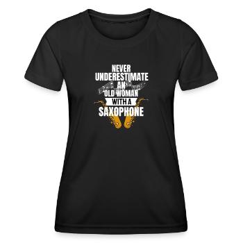 Musik Noten Rentnerin Musiker Geschenk Saxophon - Frauen Funktions-T-Shirt - Schwarz - Vorne - AI Model Female 172 light (172cm)