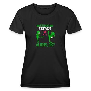Science Fiction Geschenk Lustiges Alien - Frauen Funktions-T-Shirt - Schwarz - Vorne - AI Model Female 172 light (172cm)