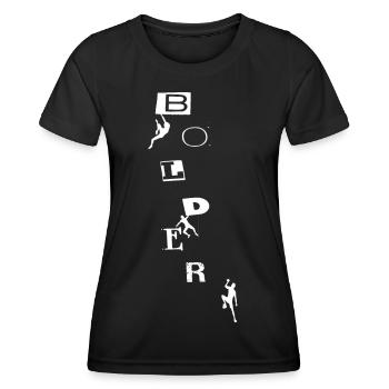 Boulder with climbing holds - Women's Functional T-Shirt - black - Front - AI Model Female 172 light (172cm)