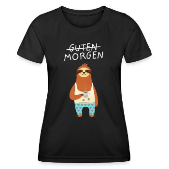 Guten Morgen - Faultier Kaffee Morgenmuffel - Frauen Funktions-T-Shirt - Schwarz - Vorne - AI Model Female 172 light (172cm)