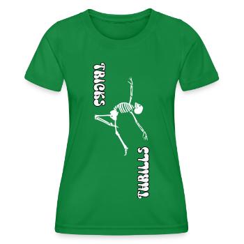 TRICKS OR THRILLS, HALLOWEEN SKELETON DANCE - Women's Functional T-Shirt - kelly green - Front - AI Model Female 172 dark (172cm)