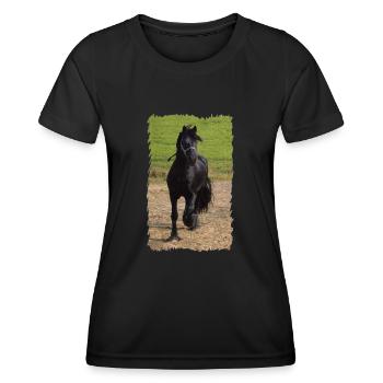 Étalon frison - T-shirt sport Femme - noir - Devant - AI Model Female 172 light (172cm)