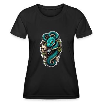 serpent squelette et tatouage - T-shirt sport Femme - noir - Devant - AI Model Female 172 light (172cm)