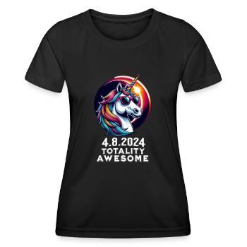 Unicorn in Sunglasses Solar Eclipse 2024 - Women's Functional T-Shirt - black - Front - AI Model Female 172 light (172cm)