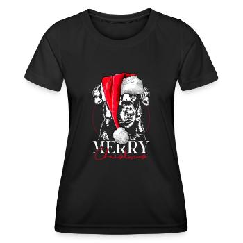 Père Noël joyeux BEAUCERON Joyeux Noël Chiens Wilsigns - T-shirt sport Femme - noir - Devant - AI Model Female 172 light (172cm)