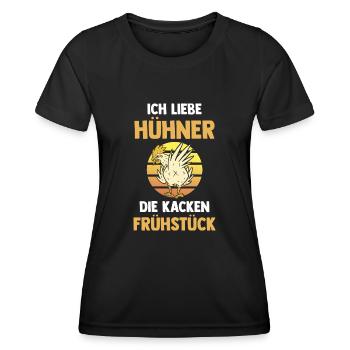 Ich Liebe Hühner Die Kacken Frühstück - Frauen Funktions-T-Shirt - Schwarz - Vorne - AI Model Female 172 light (172cm)