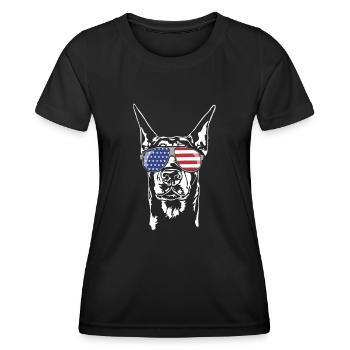 DOBERMAN Amérique Flag Dogs Wilsigns - T-shirt sport Femme - noir - Devant - AI Model Female 172 light (172cm)