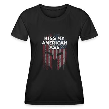 Küss meinen amerikanischen 4. Juli Papa Witze Vierter - Frauen Funktions-T-Shirt - Schwarz - Vorne - AI Model Female 172 light (172cm)