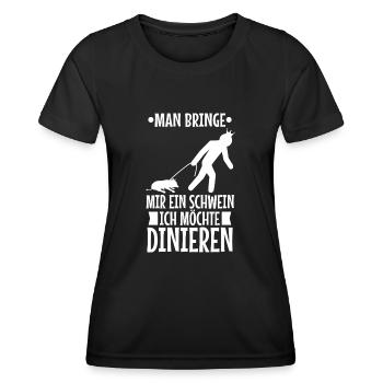 Man bringe mir ein Schwein, ich möchte dinieren. - Frauen Funktions-T-Shirt - Schwarz - Vorne - AI Model Female 172 light (172cm)
