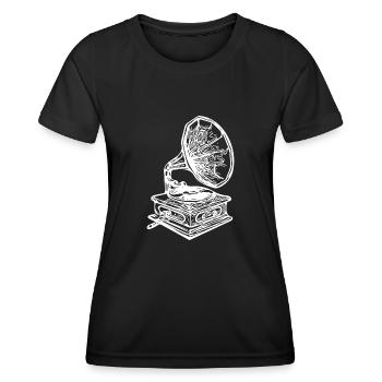 Grammophon zum auflegen von analogem Vinyl - Frauen Funktions-T-Shirt - Schwarz - Vorne - AI Model Female 172 light (172cm)