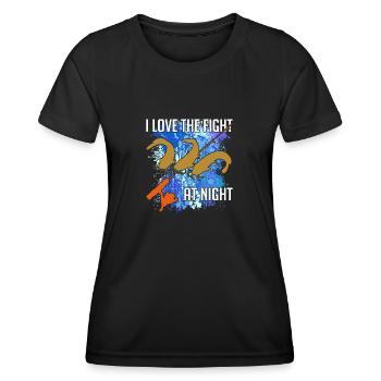 Waller Welssilhouette Angelrute und Farbkleckse - Frauen Funktions-T-Shirt - Schwarz - Vorne - AI Model Female 172 light (172cm)
