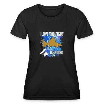 Waller Welssilhouette Angelrute und Farbkleckse - Frauen Funktions-T-Shirt - Schwarz - Vorne - AI Model Female 172 light (172cm)