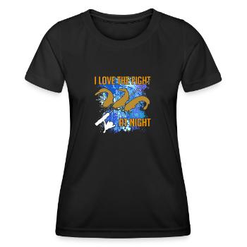 Poisson-chat Silhouette de poisson-chat Canne à pêche et éclaboussures de couleur - T-shirt sport Femme - noir - Devant - AI Model Female 172 light (172cm)