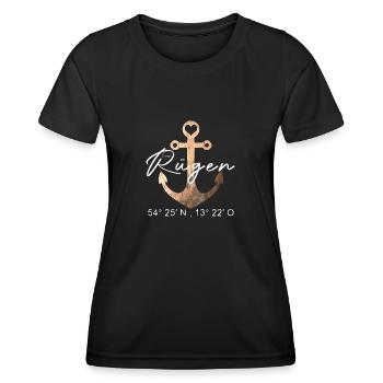 Île de Rügen - Ancre - Coordonnées - T-shirt sport Femme - noir - Devant - AI Model Female 172 light (172cm)