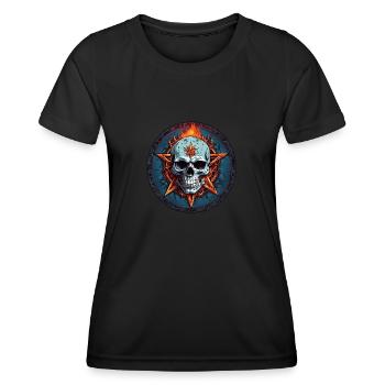 Schädel und Pentagramm Flammen im Kreis - Frauen Funktions-T-Shirt - Schwarz - Vorne - AI Model Female 172 light (172cm)
