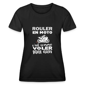 Homme Moto Motard Maillot motarde manche courte - T-shirt sport Femme - noir - Devant - AI Model Female 172 light (172cm)