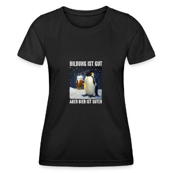 Bildung Ist Gut Aber Bier Ist Guter Pinguin - Frauen Funktions-T-Shirt - Schwarz - Vorne - AI Model Female 172 light (172cm)
