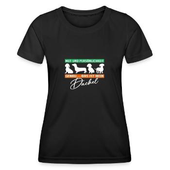 Mein Dackel hat Mut und Persoenlichkeit - Frauen Funktions-T-Shirt - Schwarz - Vorne - AI Model Female 172 light (172cm)