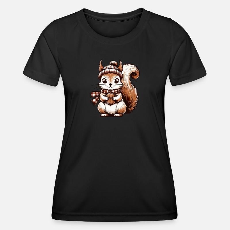 Winter Cute Squirrel - Women's Functional T-Shirt - black