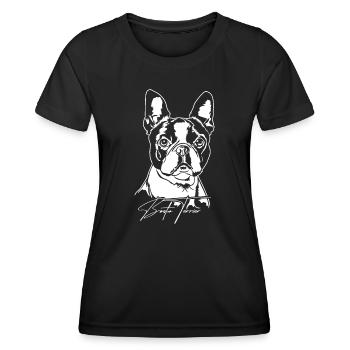 BOSTON TERRIER Portrait Chiens Wilsigns - T-shirt sport Femme - noir - Devant - AI Model Female 172 light (172cm)