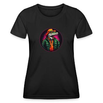Crocodile alligator coloré avec lunettes de soleil et chapeau - T-shirt sport Femme - noir - Devant - AI Model Female 172 light (172cm)