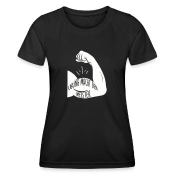 Übung macht den meister - citation allemand muscu - T-shirt sport Femme - noir - Devant - AI Model Female 172 light (172cm)