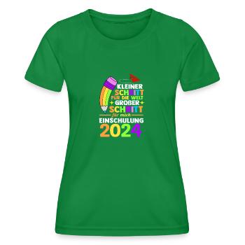 1st Grade Schoolchild Back to School Enrollment - Women's Functional T-Shirt - kelly green - Front - AI Model Female 172 dark (172cm)