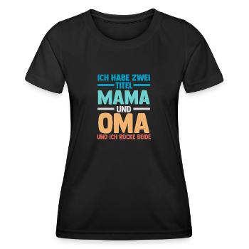 J’ai deux titres : Maman et Mamie - T-shirt sport Femme - noir - Devant - AI Model Female 172 light (172cm)