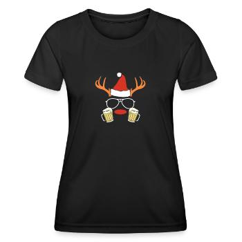 Weihnachtsmann Weihnachten Bier Rentier - Frauen Funktions-T-Shirt - Schwarz - Vorne - AI Model Female 172 light (172cm)
