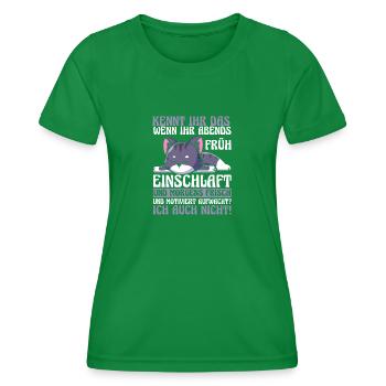 Lazy Late Riser Motivation Cat - Women's Functional T-Shirt - kelly green - Front - AI Model Female 172 dark (172cm)
