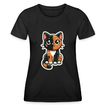 Süße Schildpattkatze / dreifarbige Katze sitzt schön - Frauen Funktions-T-Shirt - Schwarz - Vorne - AI Model Female 172 light (172cm)