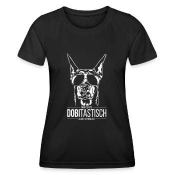 DOBITASTISCH Dobermann Hundespruch Hunde Wilsigns - Frauen Funktions-T-Shirt - Schwarz - Vorne - AI Model Female 172 light (172cm)