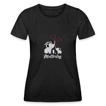 Unser erster Muttertag Elefanten Herz - Frauen Funktions-T-Shirt - Schwarz - Vorne - AI Model Female 172 light (172cm)
