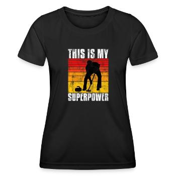 Curling is my Superpower Curler Eisstockschießen - Women's Functional T-Shirt - black - Front - AI Model Female 172 light (172cm)