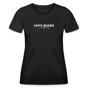 L’AMOUR CRAINT - ALORS J’AI ACHETÉ UN CHIEN - T-shirt sport Femme - noir - Devant - AI Model Female 172 light (172cm)
